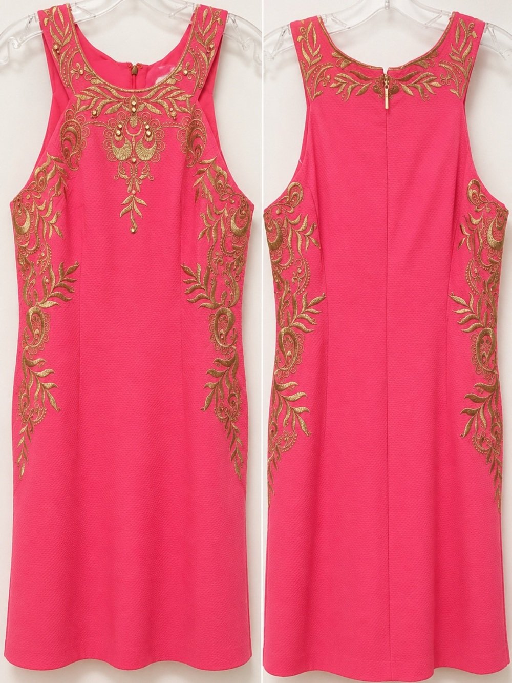 Lilly Pulitzer Tina Shift Dress- Pink & Gold Embelished- Metallic Embroidery